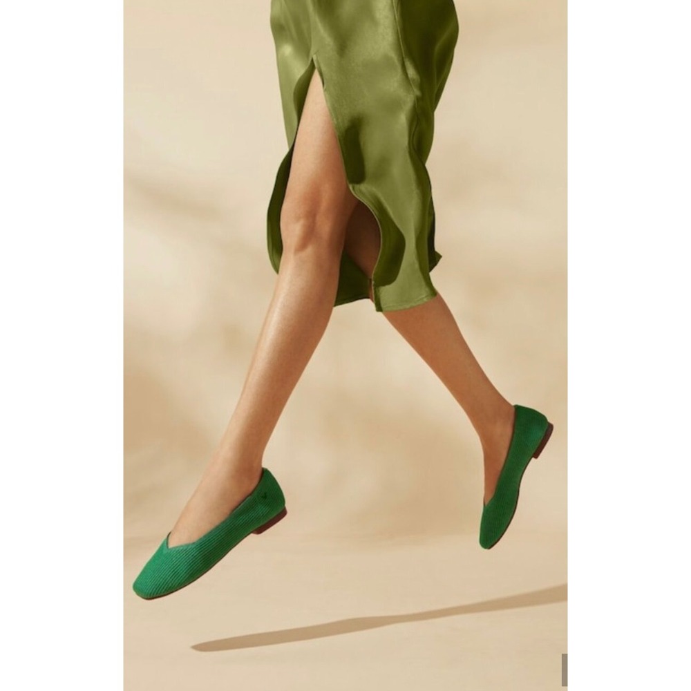 Vivaia green Square-Toe ballet Flats 40/9 Sustainable slip on comfort padded